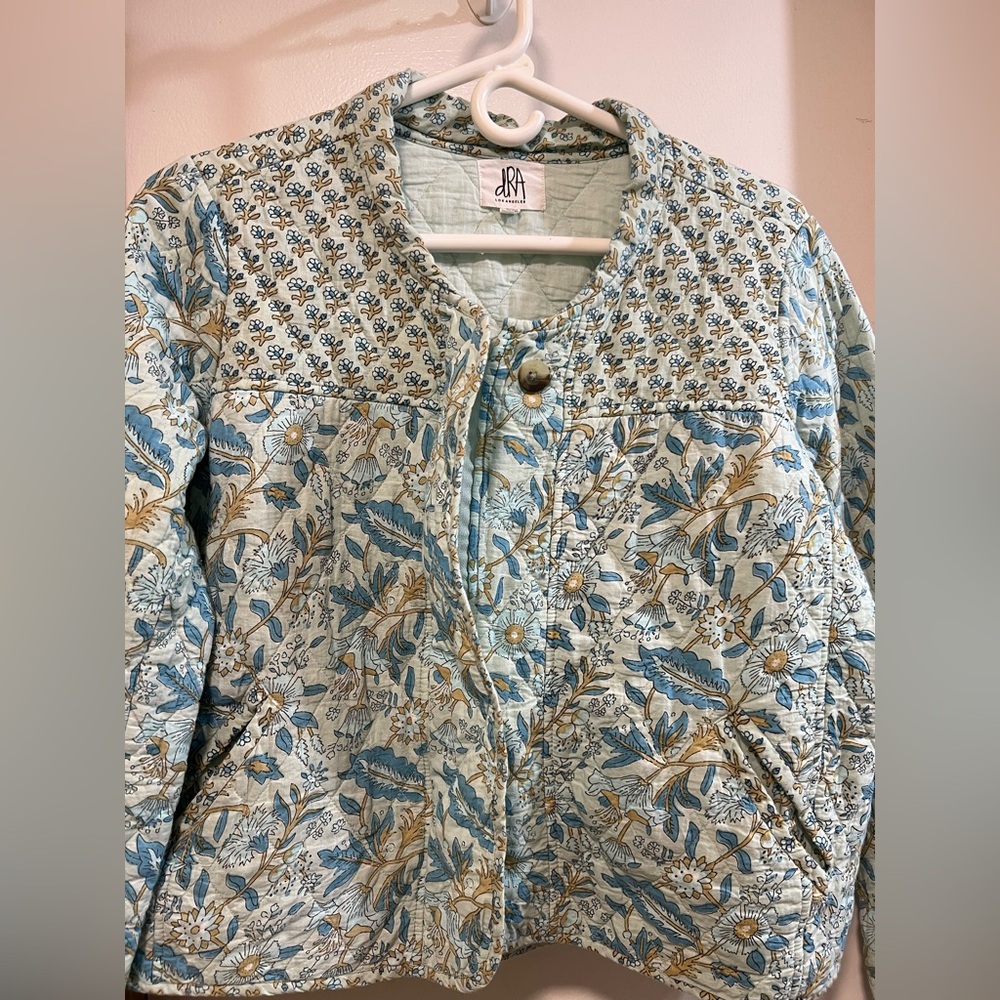 Anthropologie Dra quilted Floral Jacket in Light Blue
